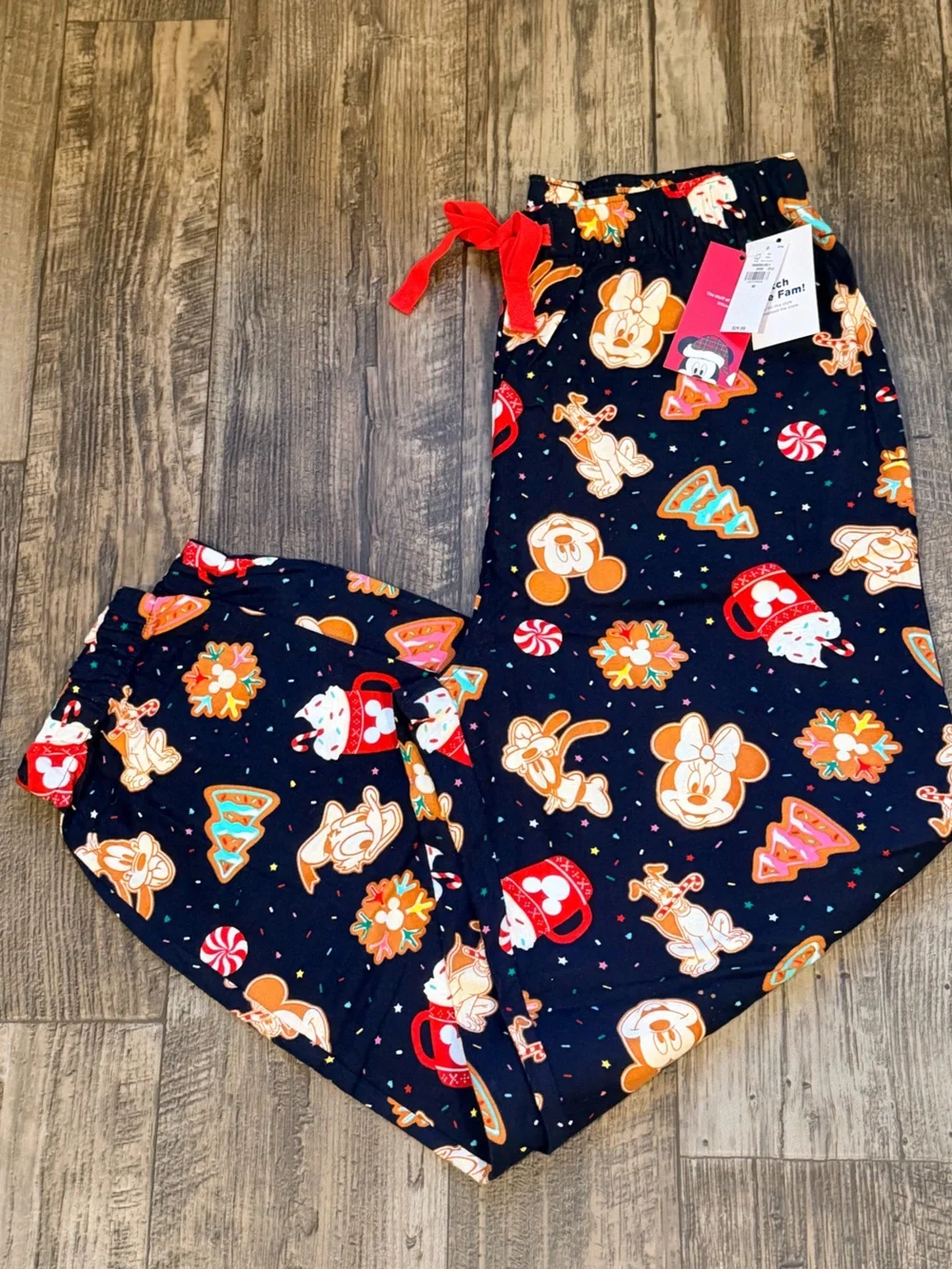 Old Navy Navy Holiday Character Print Pajama Pants with Red Drawstring